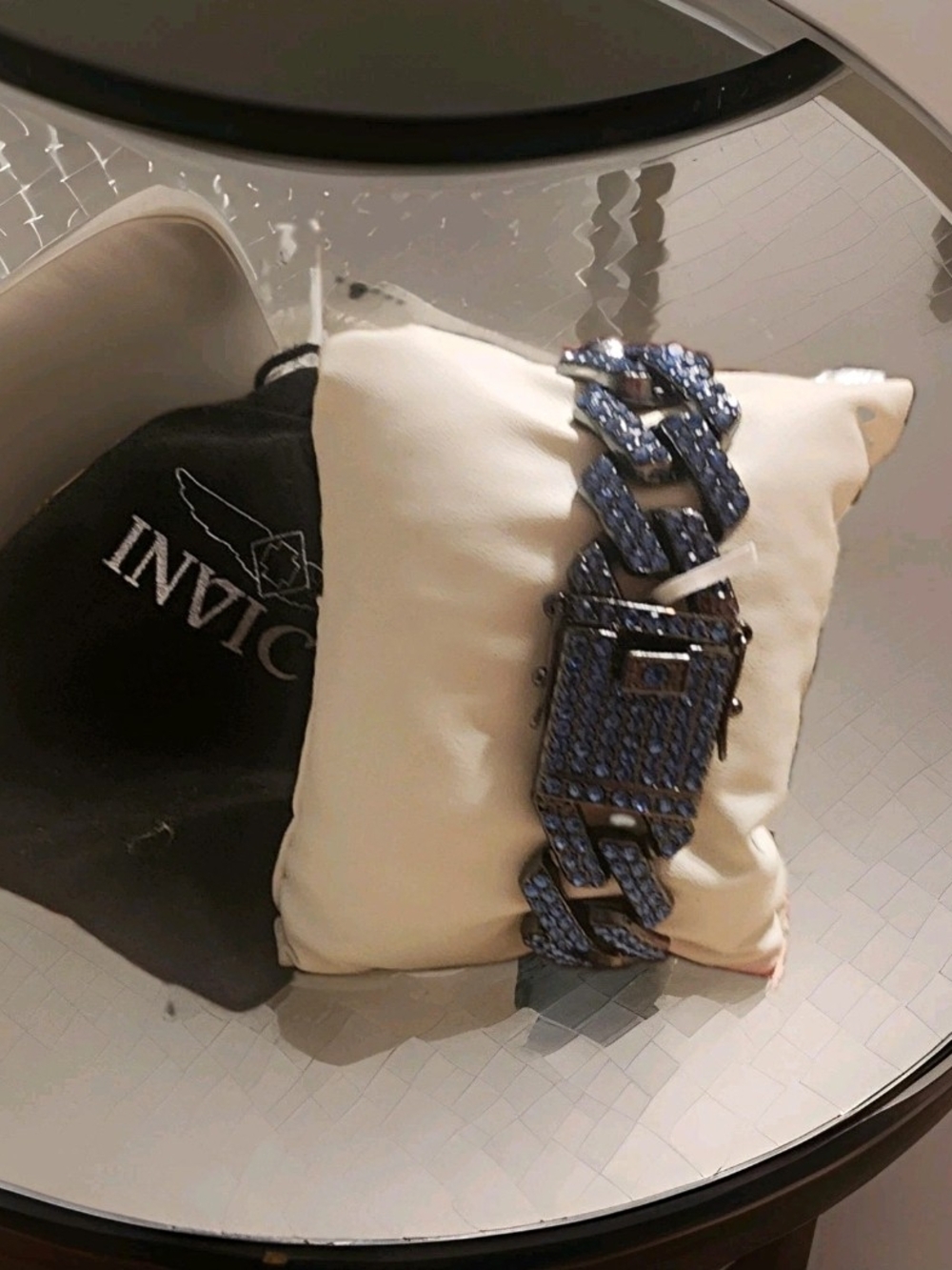 Invicta Mens Blue Crystal Chain-Link Bracelet